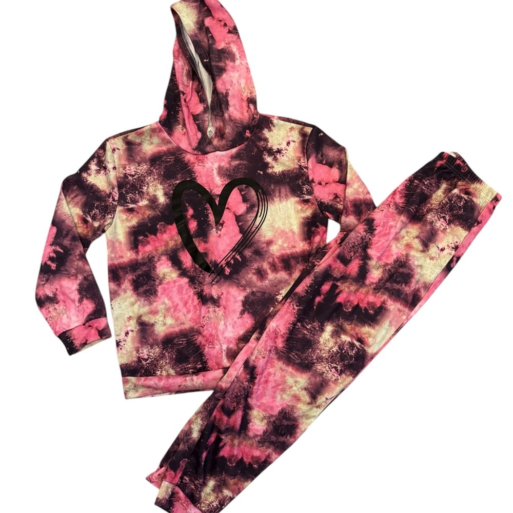 SHEIN‎ Pink and Black Tie-Dye Hoodie